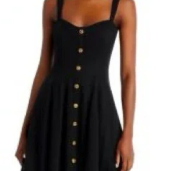 Aqua Liat Baruch Black Dress Button Front Black and Gold Medium NWOT
